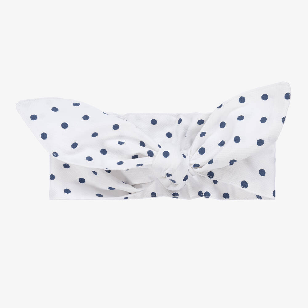 Phi Clothing - Girls White & Blue Polka Dot Headband | Childrensalon