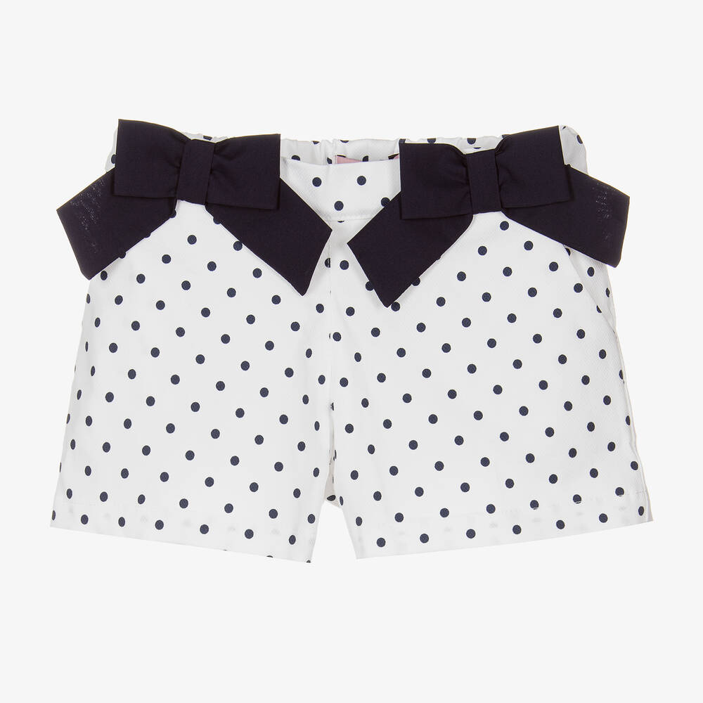 Phi Clothing - Girls White & Blue Polka Dot Shorts | Childrensalon