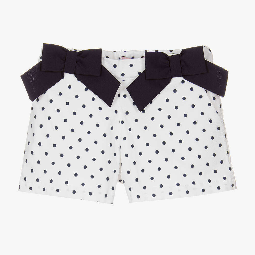 Phi Clothing-Girls White & Blue Polka Dot Shorts | Childrensalon Outlet