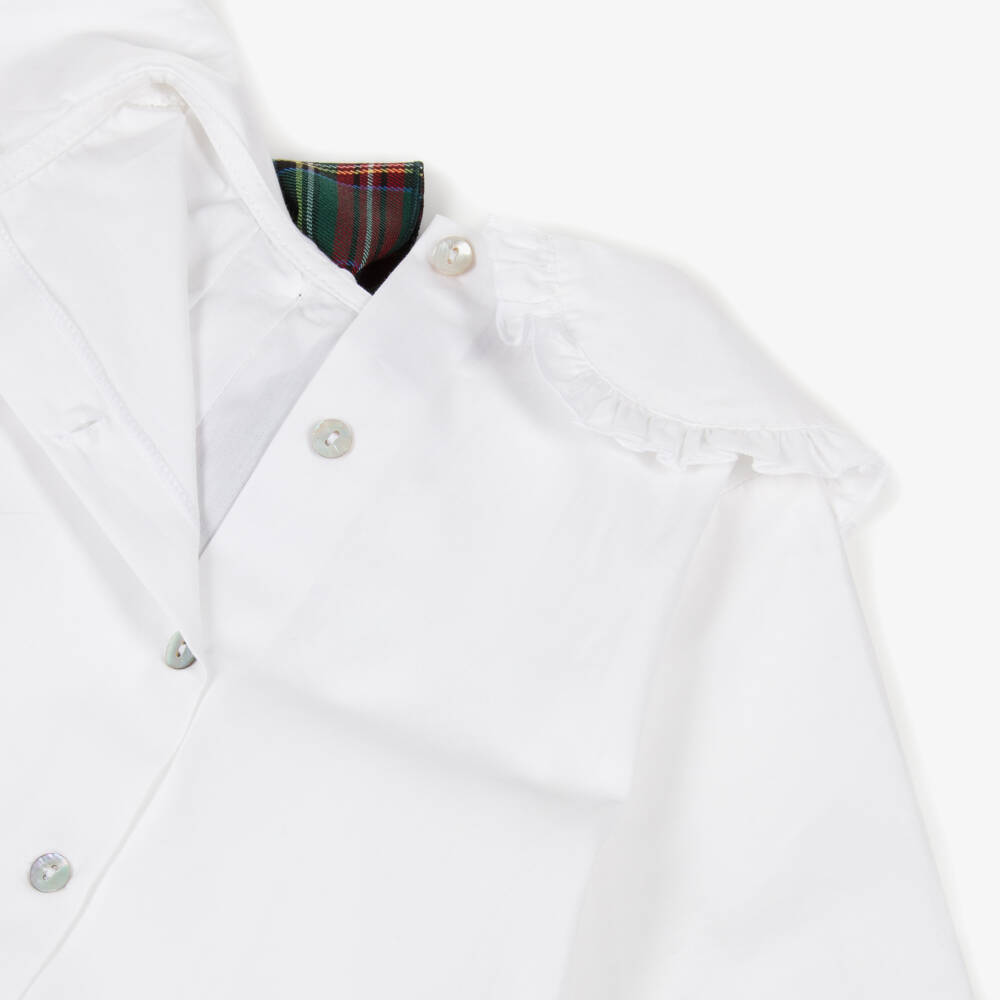 Phi Clothing-Girls White Cotton Blouse with Green Tartan Bow | Childrensalon Outlet