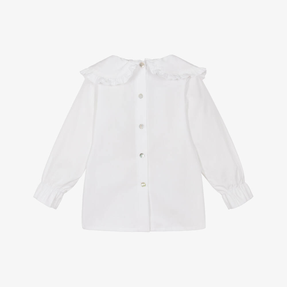 Phi Clothing-Girls White Cotton Blouse with Green Tartan Bow | Childrensalon Outlet