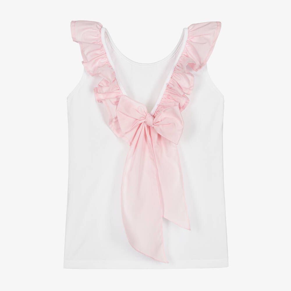 Phi Clothing-تيشيرت قطن جيرسي لون أبيض مزينة بكشكش للبنات | Childrensalon Outlet