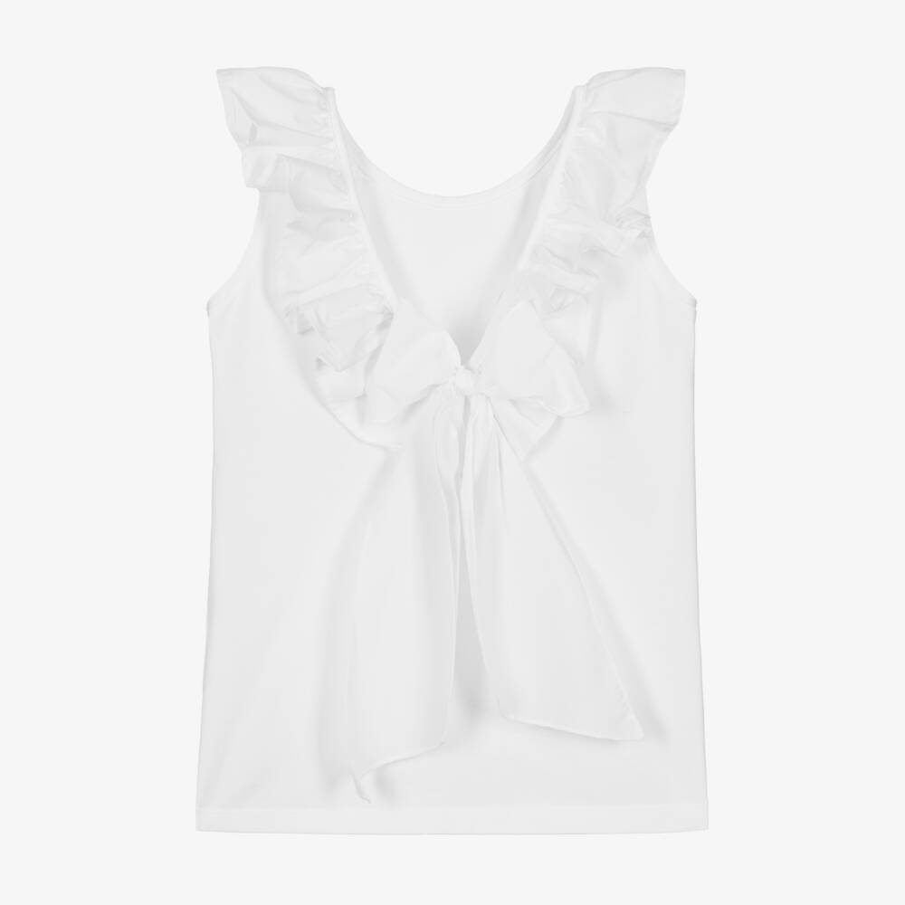 Phi Clothing-Girls White Cotton Bow T-Shirt | Childrensalon Outlet