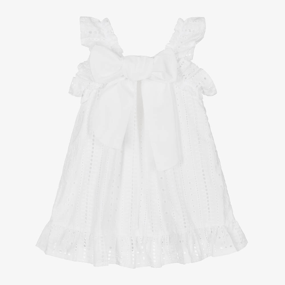 Phi Clothing-Girls White Cotton Broderie Anglaise Dress | Childrensalon Outlet