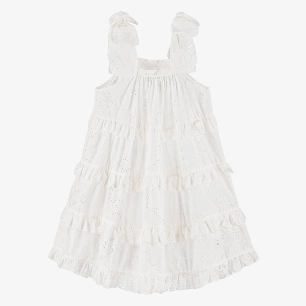 Phi Clothing-Girls White Cotton Broderie Anglaise Dress | Childrensalon Outlet