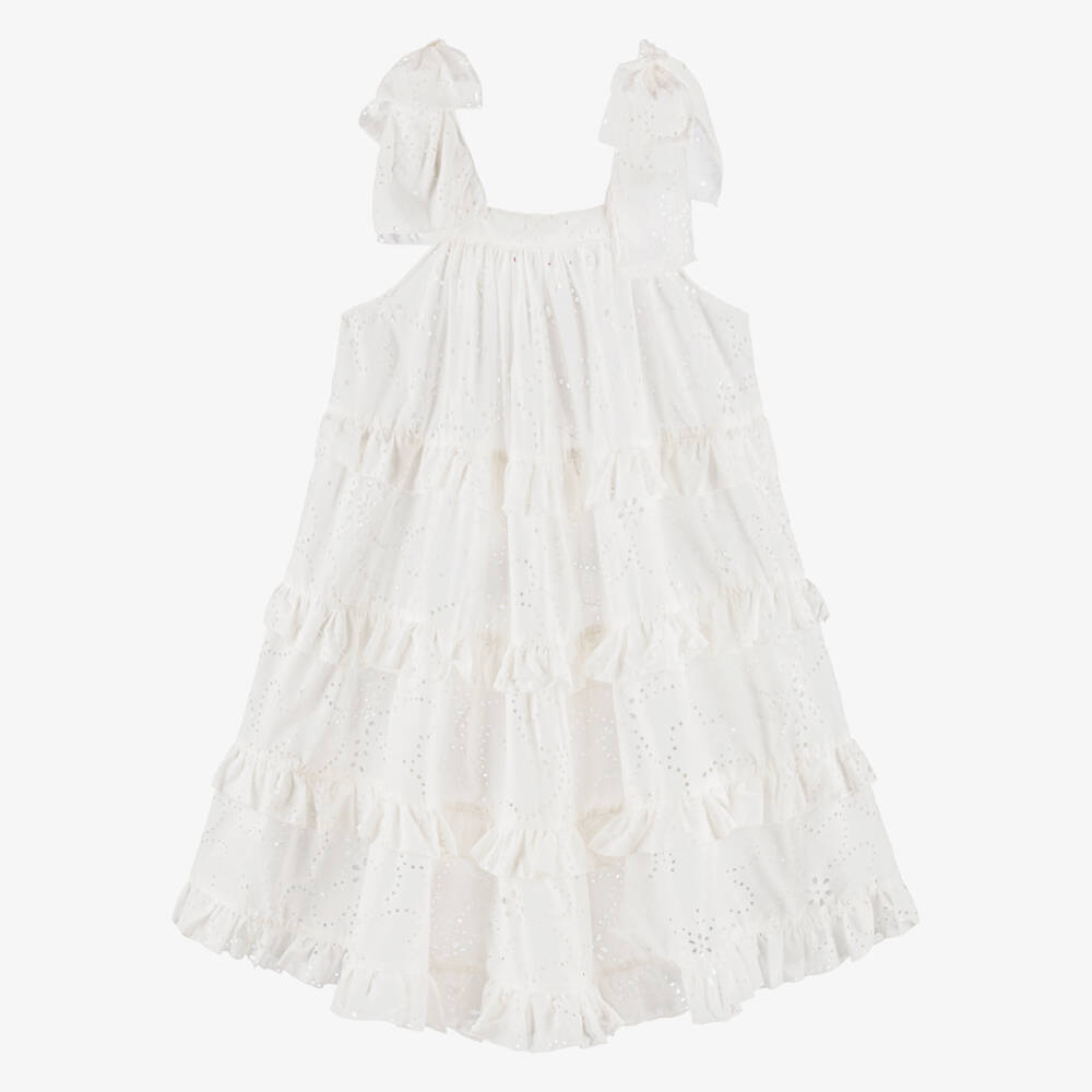 Phi Clothing-Girls White Cotton Broderie Anglaise Dress | Childrensalon Outlet