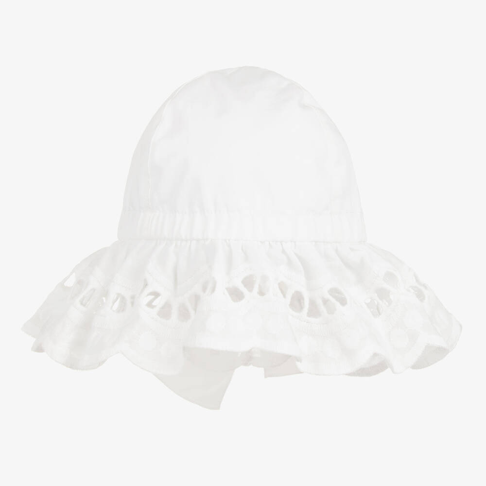 Phi Clothing-Girls White Cotton Broderie Anglaise Hat | Childrensalon Outlet