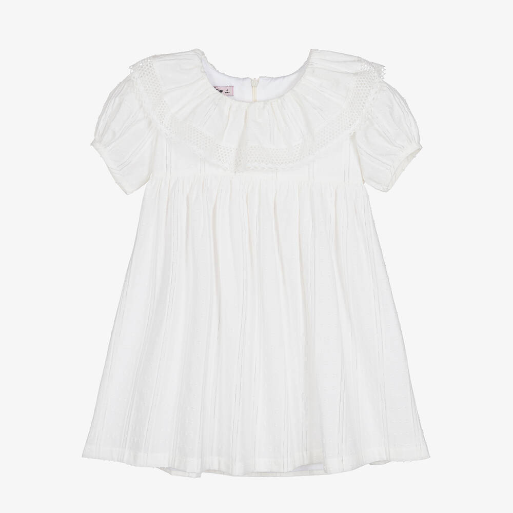Phi Clothing - Girls White Cotton Dress | Childrensalon