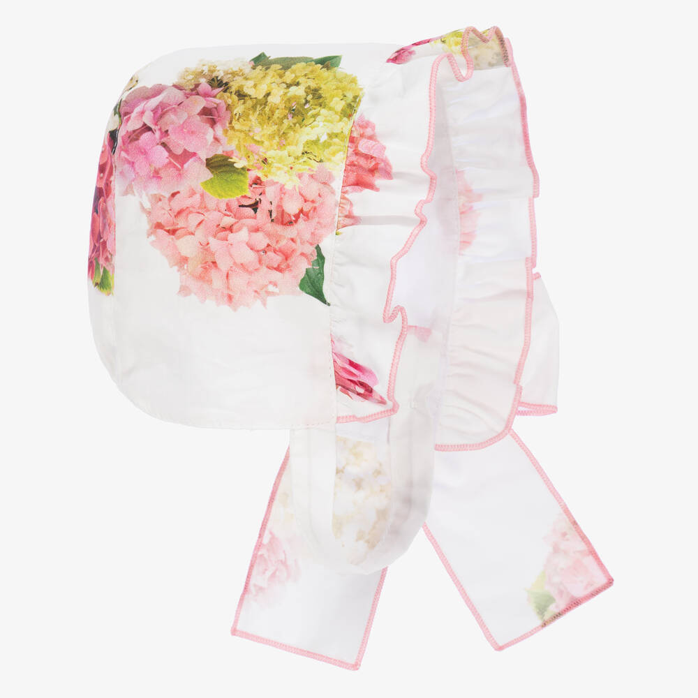 Phi Clothing - Girls White Cotton Floral Bonnet | Childrensalon