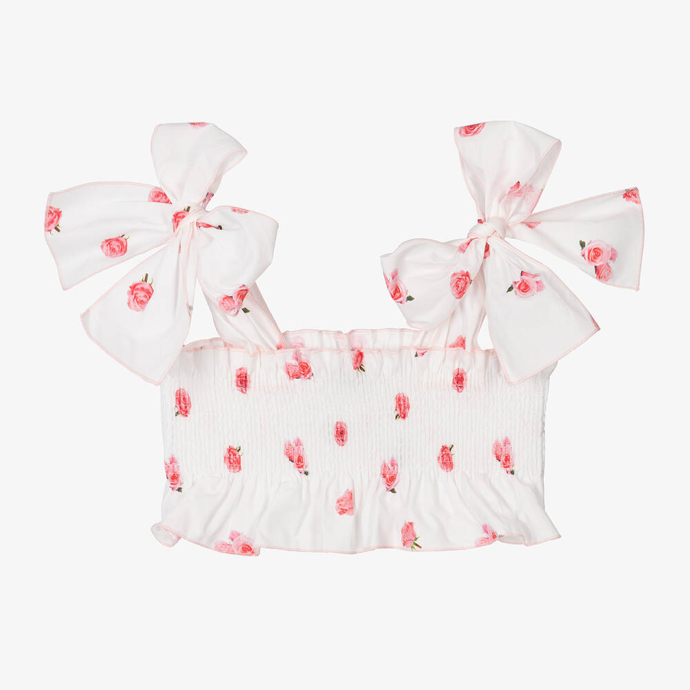 Phi Clothing-Girls White Cotton Floral Crop Top | Childrensalon Outlet