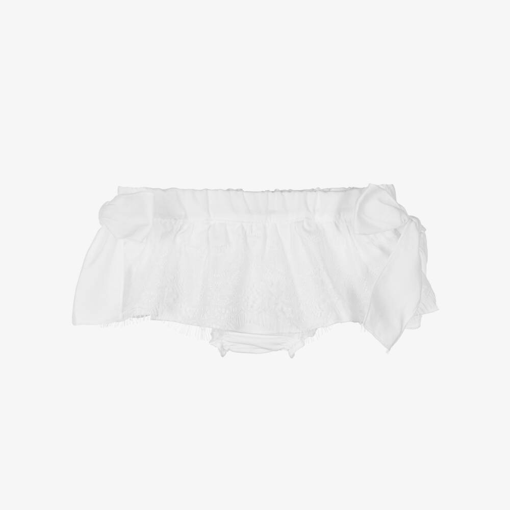 Phi Clothing-Girls White Cotton & Lace Bloomer Shorts | Childrensalon Outlet
