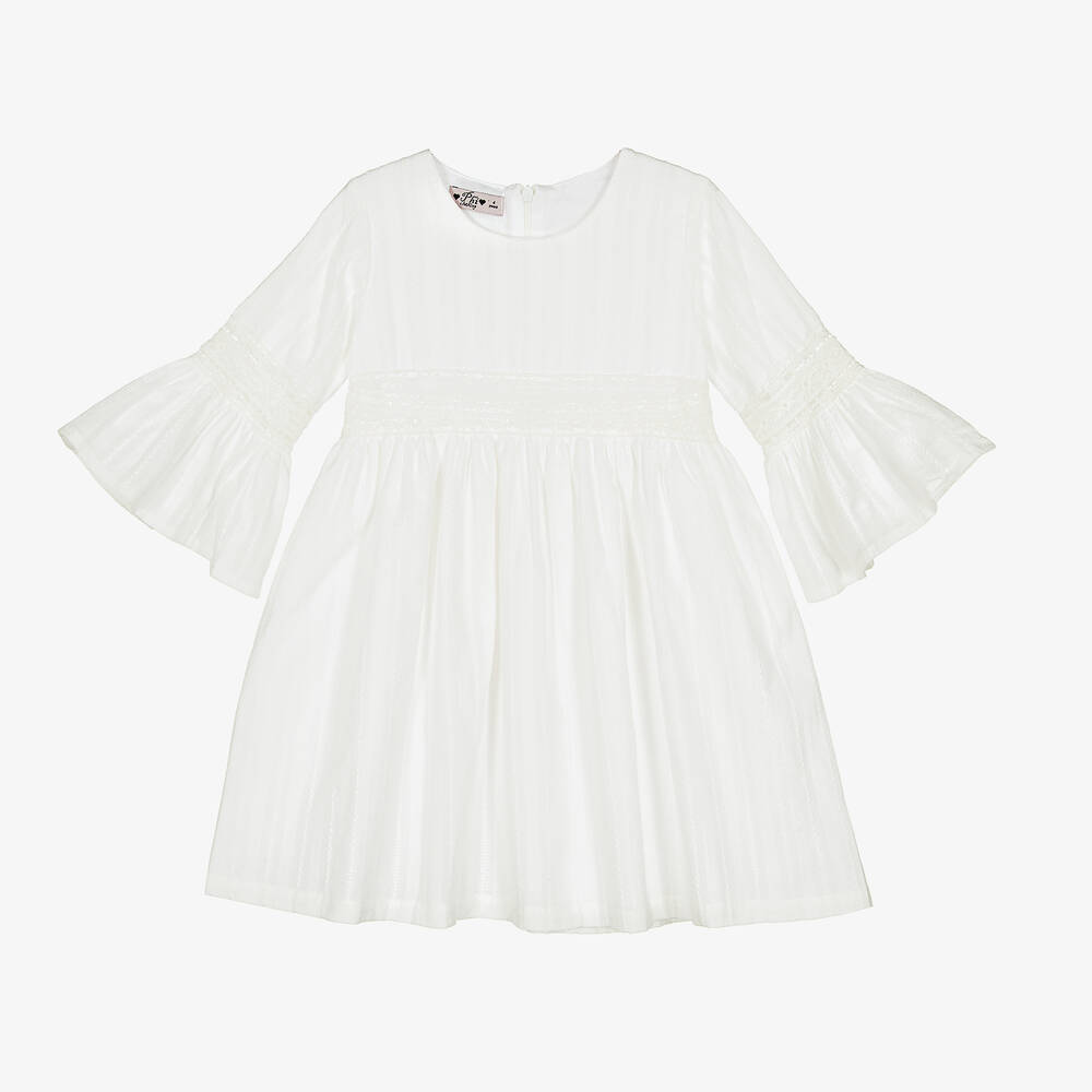 Phi Clothing - فستان قطن مزين بدانتيل لون أبيض | Childrensalon