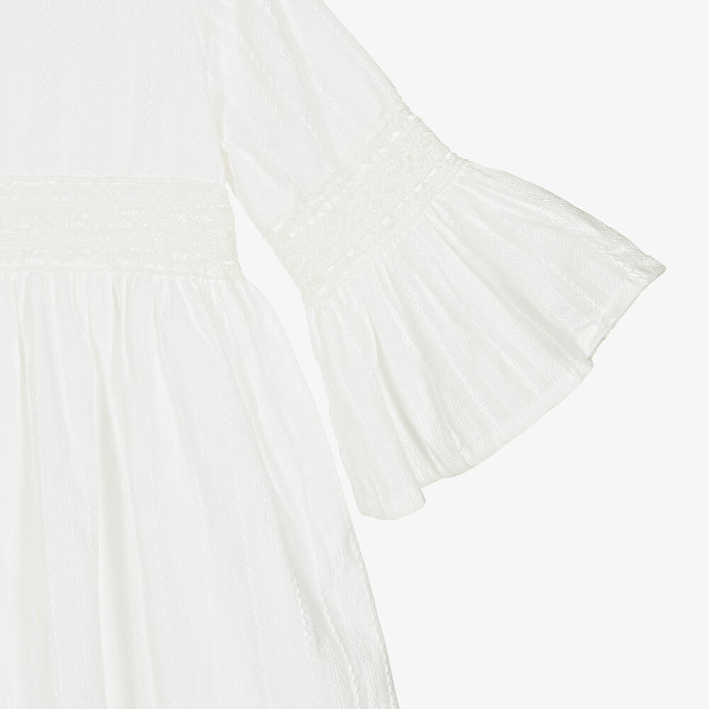 Phi Clothing-Белое хлопковое платье с кружевной отделкой | Childrensalon Outlet