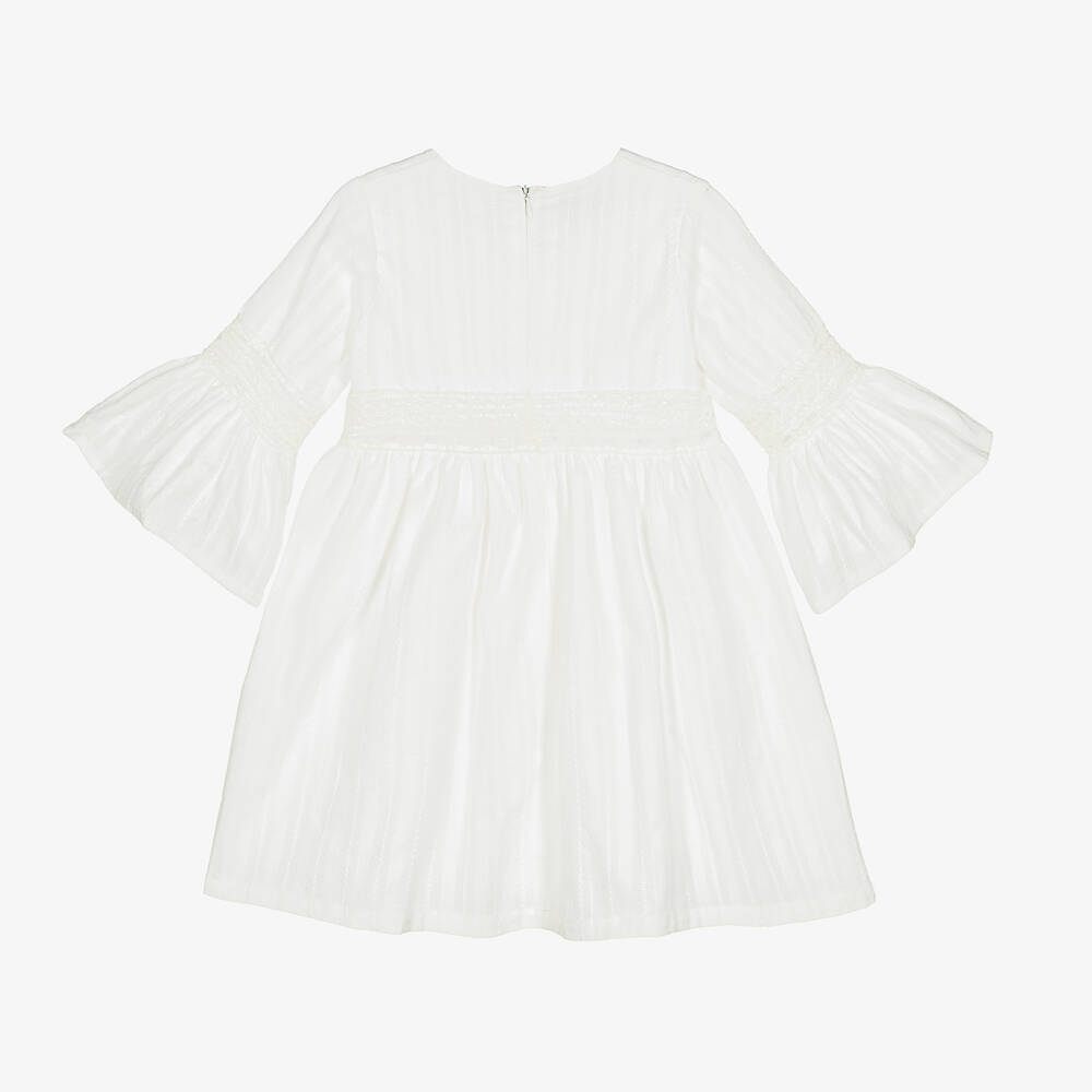 Phi Clothing-Белое хлопковое платье с кружевной отделкой | Childrensalon Outlet