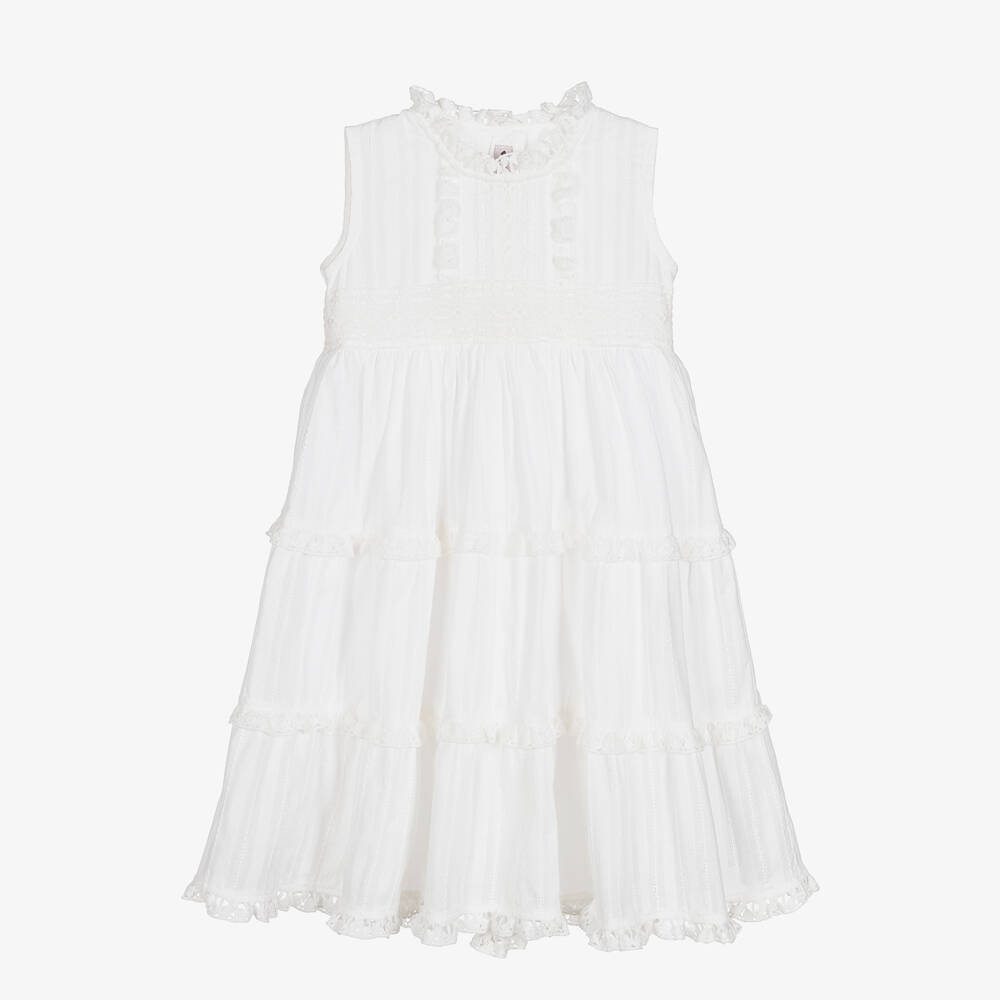 Phi Clothing - Robe blanche en dentelle de coton | Childrensalon