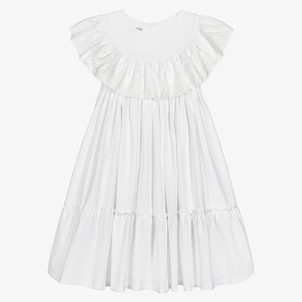 Phi Clothing - Robe blanche à dentelle et volants | Childrensalon