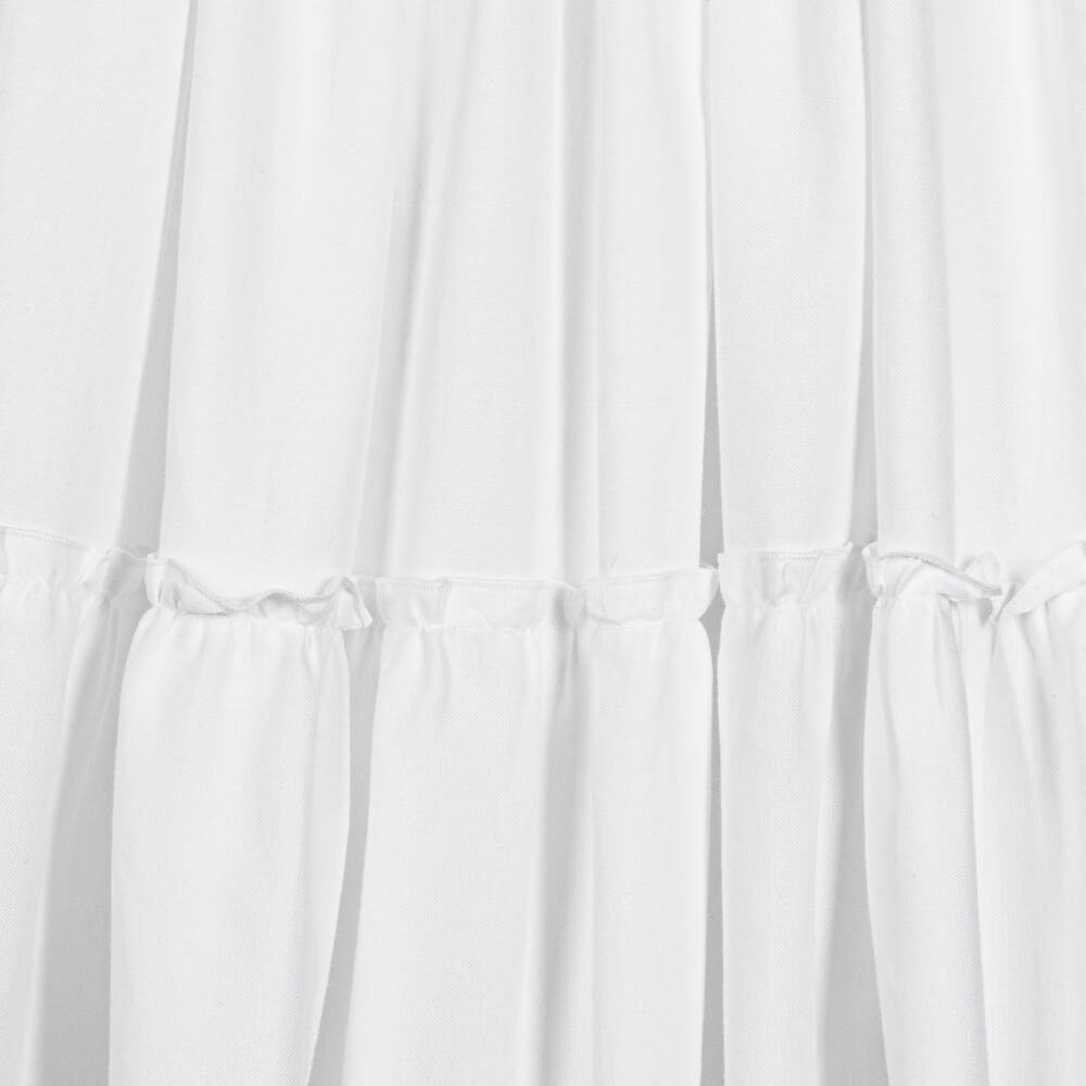 Phi Clothing-فستان قطن أكسفورد مزين بكشكش ودانتيل لون أبيض | Childrensalon Outlet