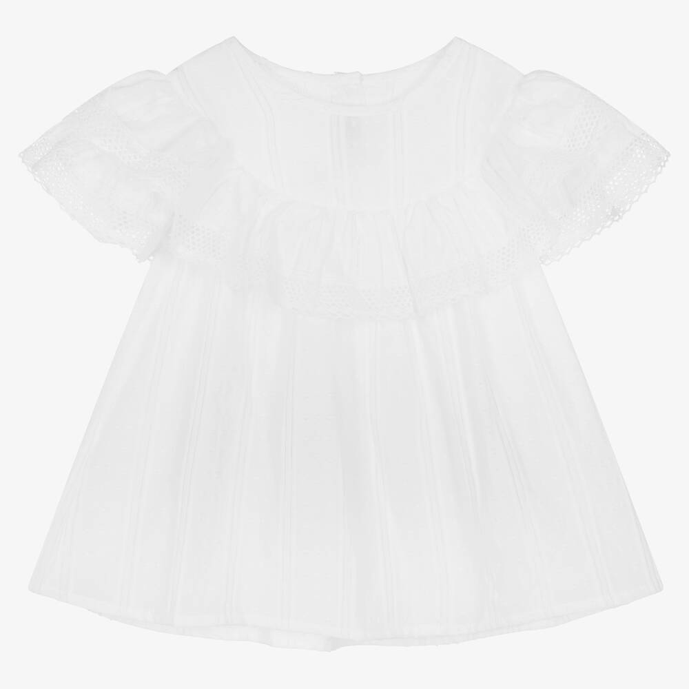 Phi Clothing - Girls White Cotton Plumeti Blouse | Childrensalon