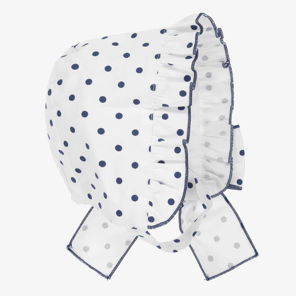 Phi Clothing - Girls White Cotton Polka Dot Bonnet | Childrensalon