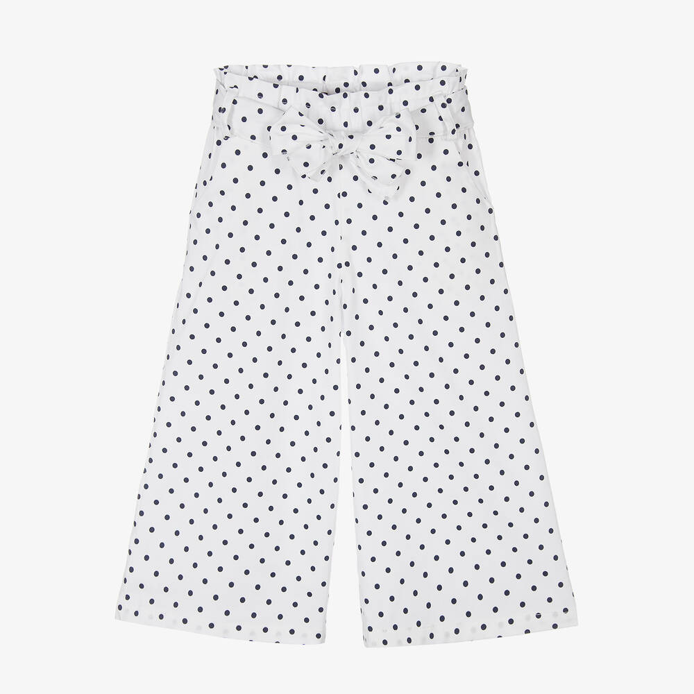 Phi Clothing - Girls White Cotton Polka Dot Trousers | Childrensalon