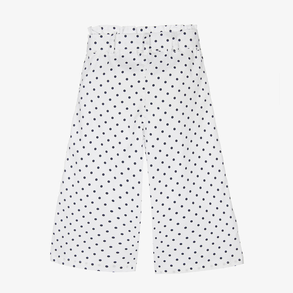 Phi Clothing-Girls White Cotton Polka Dot Trousers | Childrensalon Outlet