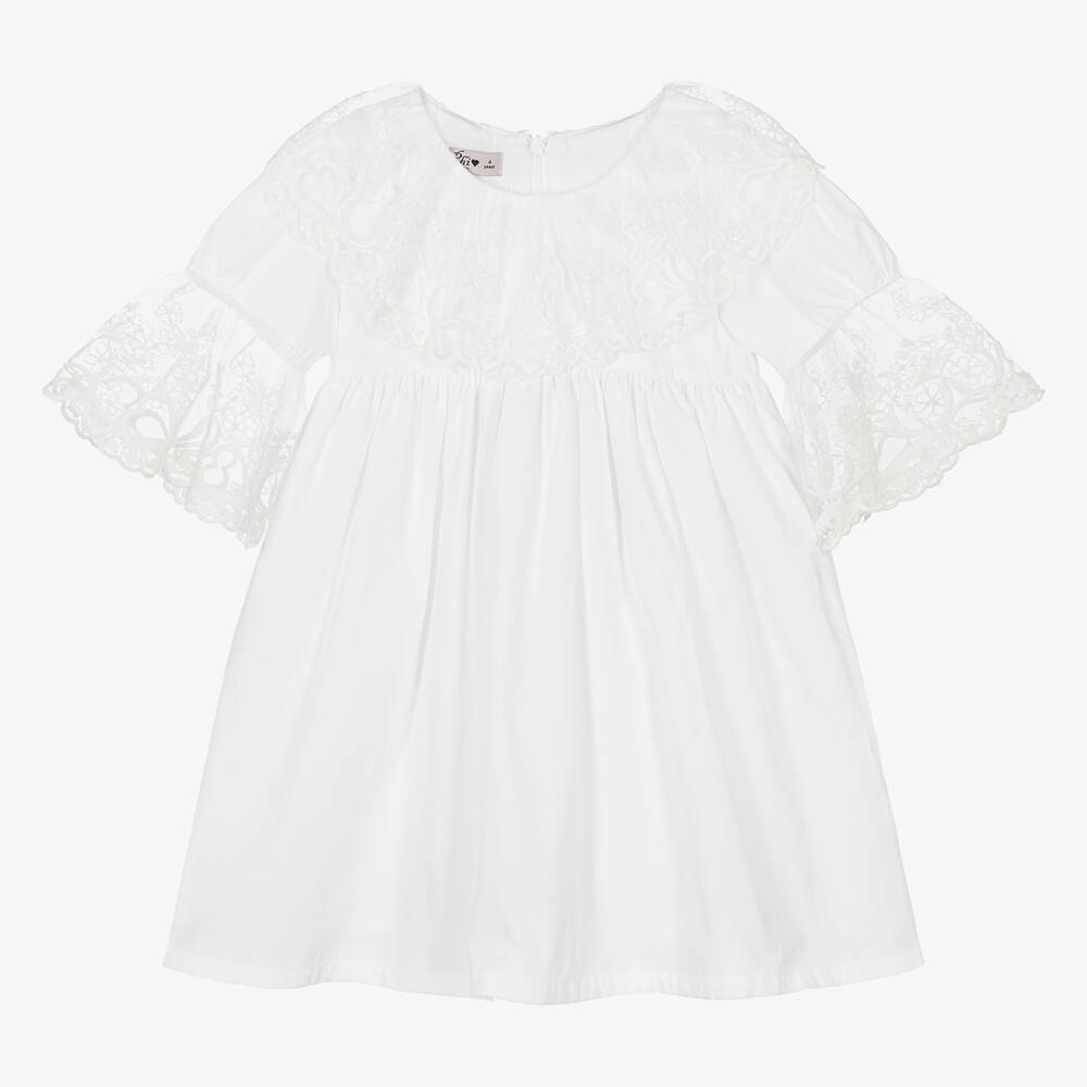 Phi Clothing - Белое платье из хлопкового поплина | Childrensalon