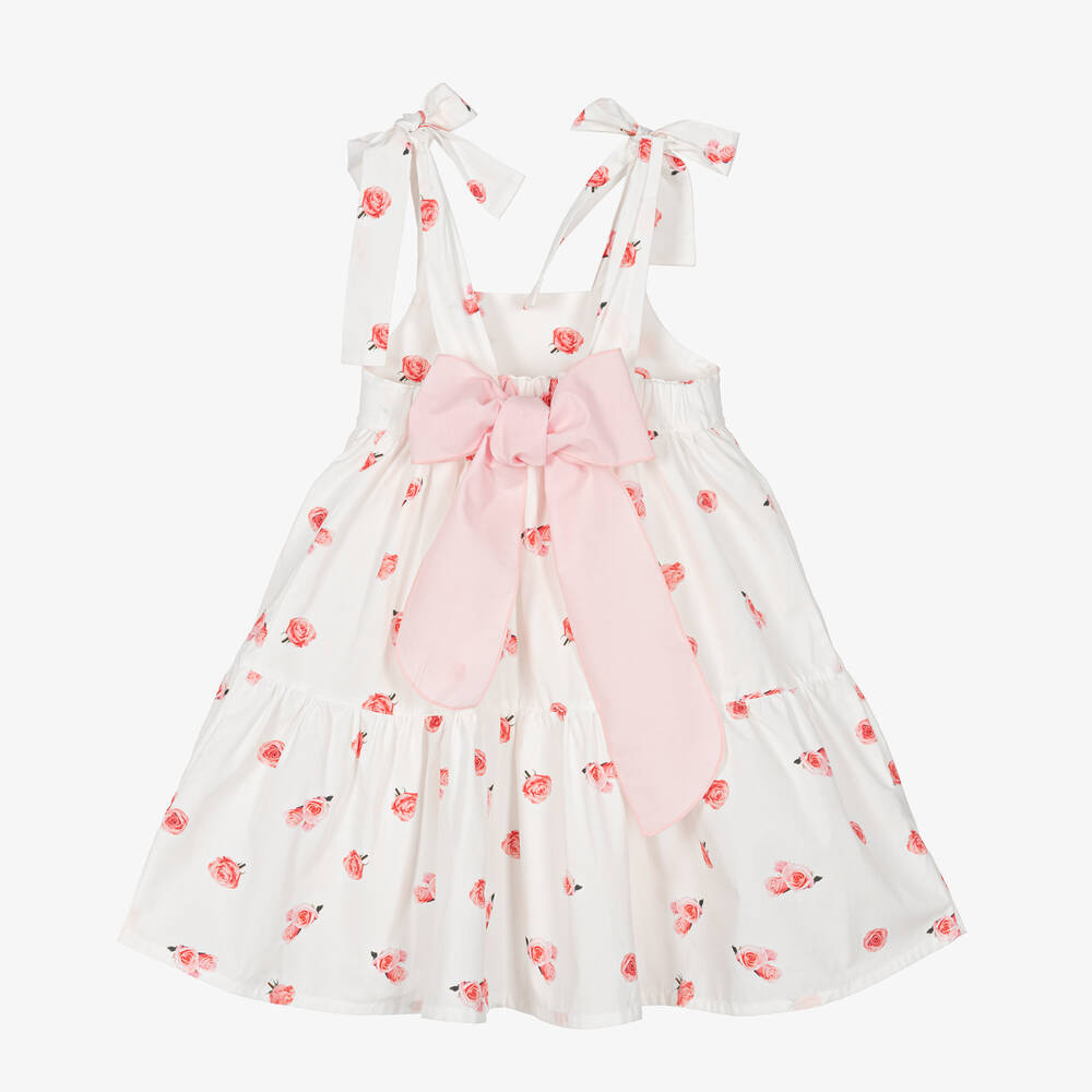 Phi Clothing-Girls White Cotton Rose Print Dress | Childrensalon Outlet