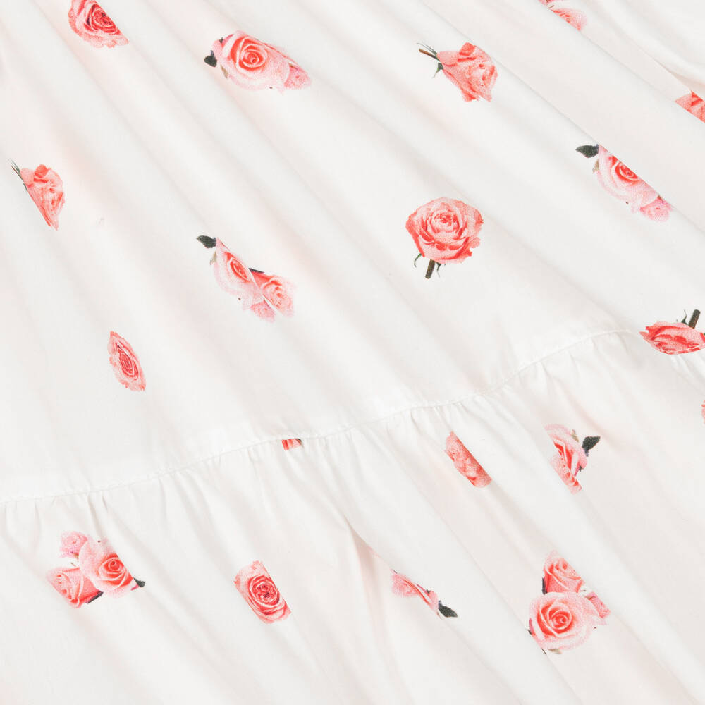 Phi Clothing-Girls White Cotton Rose Print Dress | Childrensalon Outlet