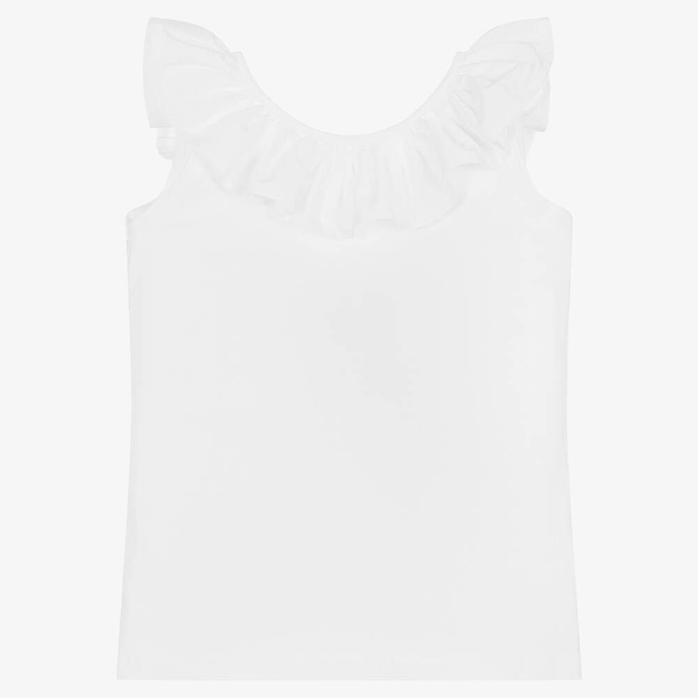 Phi Clothing - Girls White Cotton Ruffle Top | Childrensalon