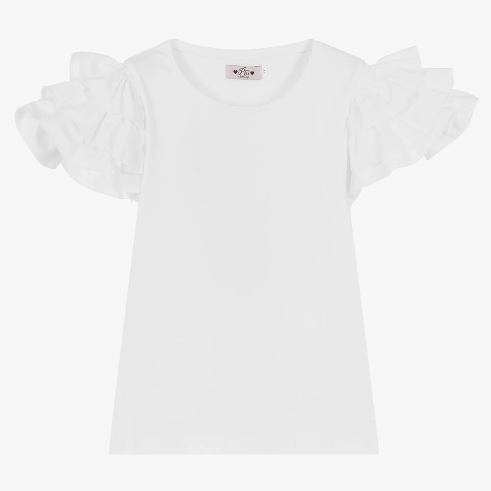 Phi Clothing - Girls White Cotton T-Shirt | Childrensalon