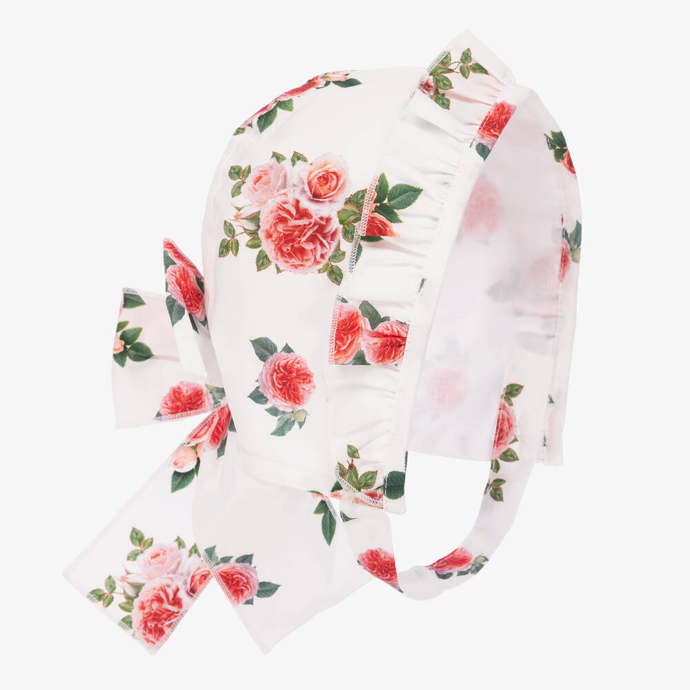 Phi Clothing - Girls White Floral Bonnet | Childrensalon