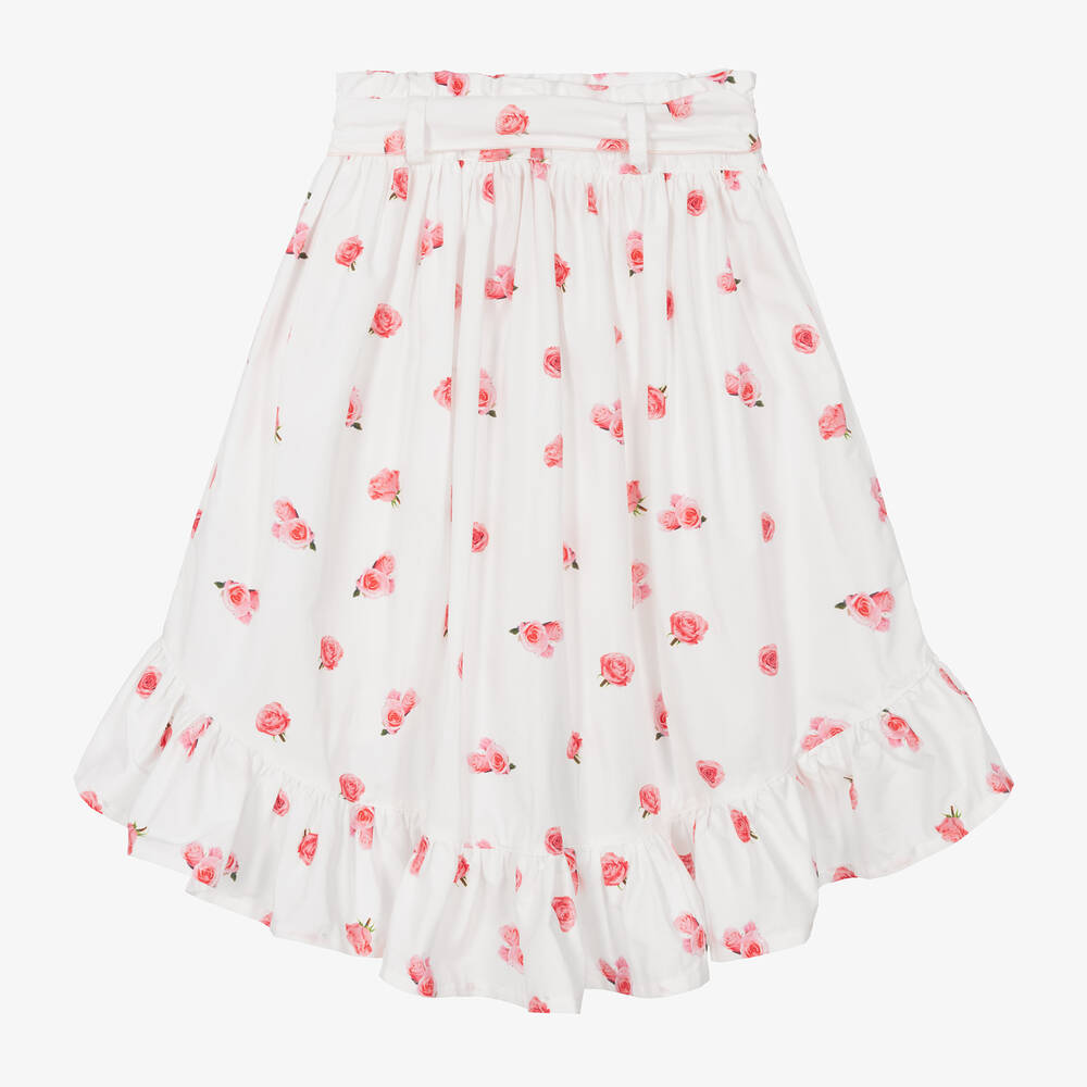 Phi Clothing-Белая асимметричная юбка из хлопка с цветами | Childrensalon Outlet