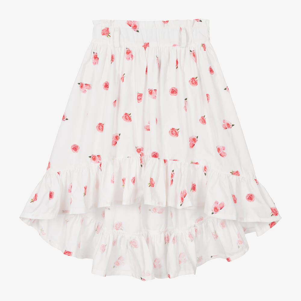 Phi Clothing-Белая асимметричная юбка из хлопка с цветами | Childrensalon Outlet