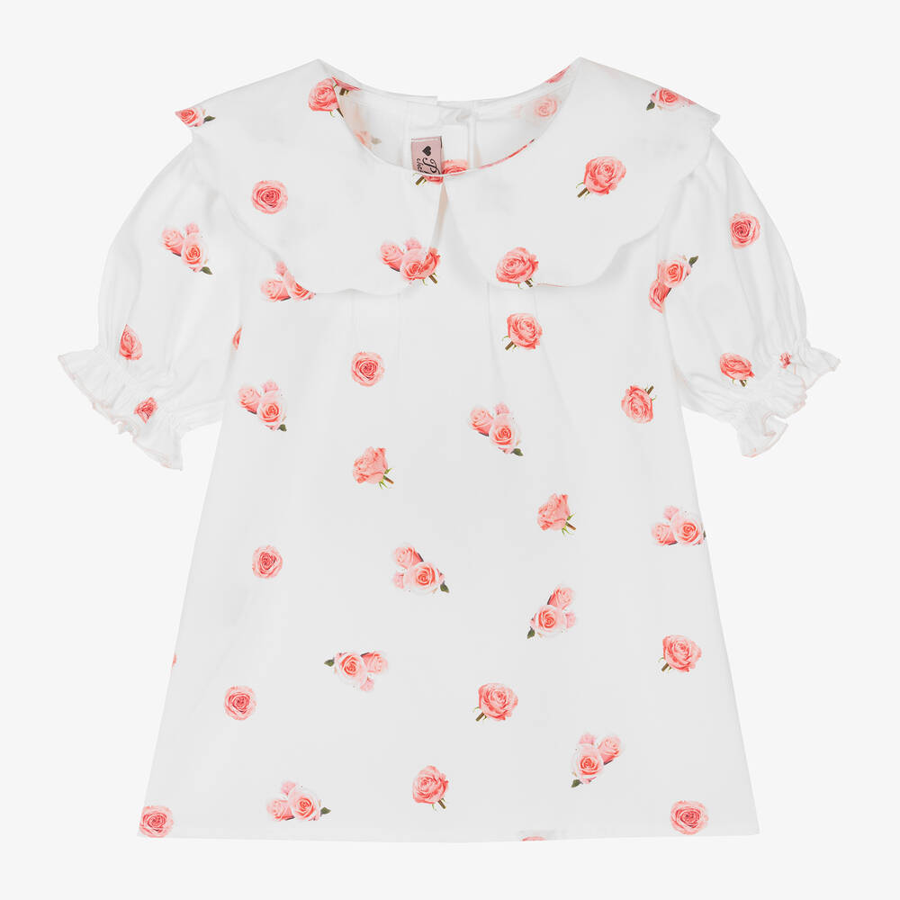 Phi Clothing-Girls White Floral Cotton Blouse | Childrensalon Outlet