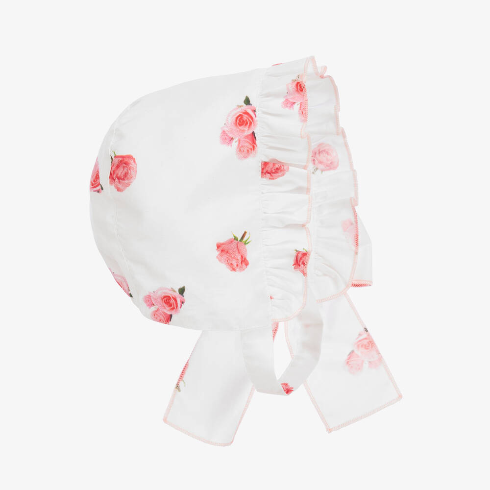 Phi Clothing-Girls White Floral Cotton Bonnet | Childrensalon Outlet