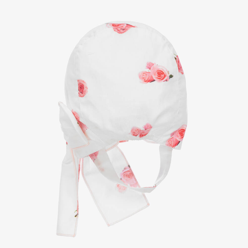 Phi Clothing-Girls White Floral Cotton Bonnet | Childrensalon Outlet