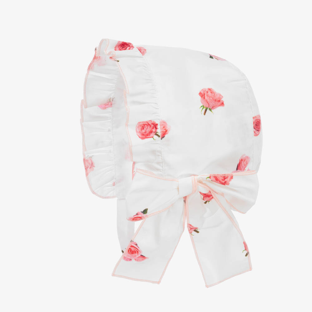 Phi Clothing-Girls White Floral Cotton Bonnet | Childrensalon Outlet
