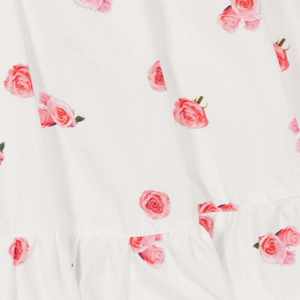 في كلودينغ-فستان قطن لون أبيض بطبعة ورود | Childrensalon Outlet