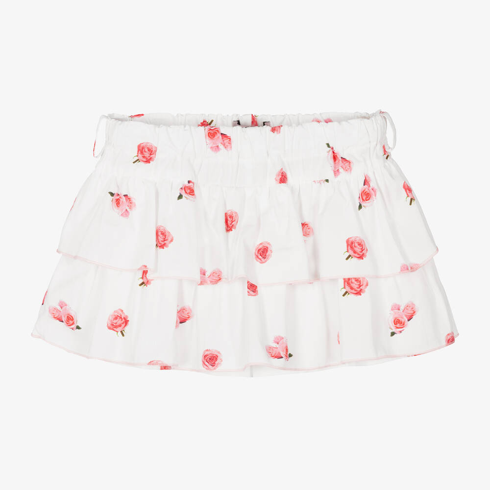 Phi Clothing-Белая хлопковая юбка-шорты с цветами | Childrensalon Outlet