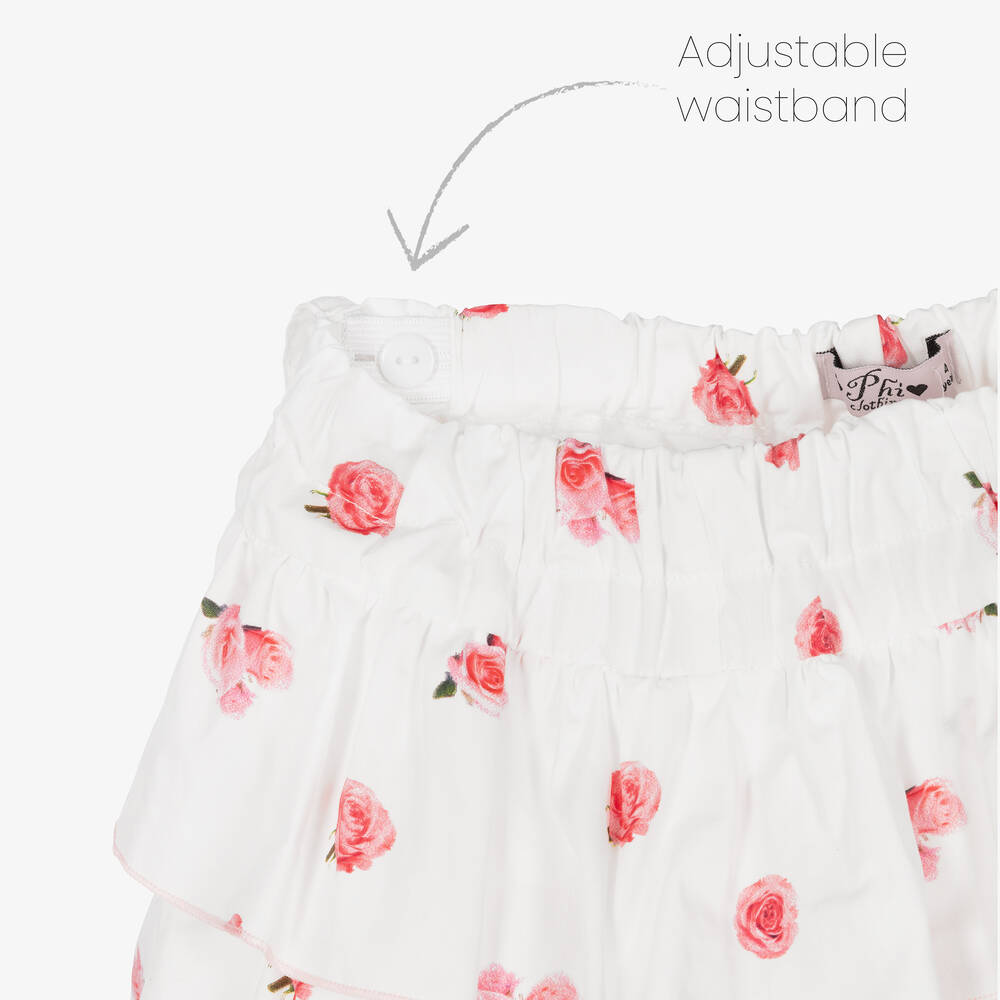Phi Clothing-Белая хлопковая юбка-шорты с цветами | Childrensalon Outlet