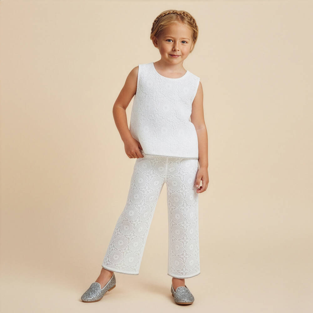 Phi Clothing-Girls White Guipure Lace Trousers | Childrensalon Outlet