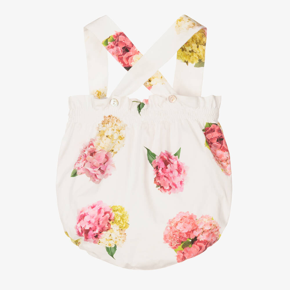 Phi Clothing-تبّان أطفال بناتي قطن لون أبيض وزهري بطبعة ورود | Childrensalon Outlet