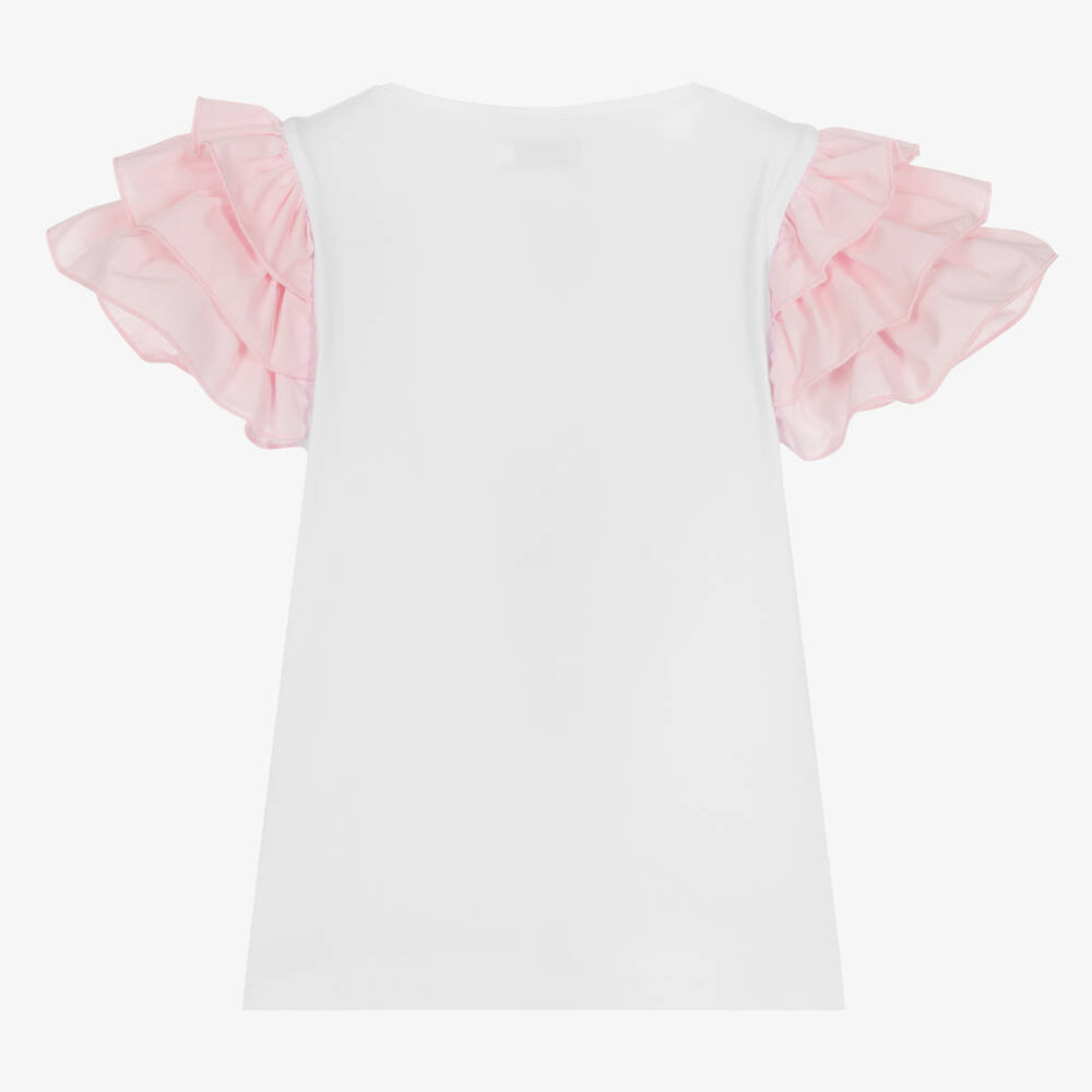 Phi Clothing-Бело-розовая хлопковая футболка | Childrensalon Outlet