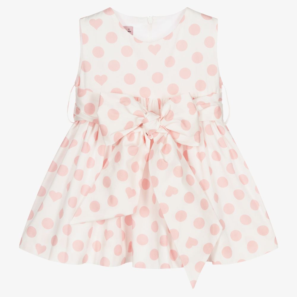Phi Clothing - Белое платье в розовый горох для девочек | Childrensalon