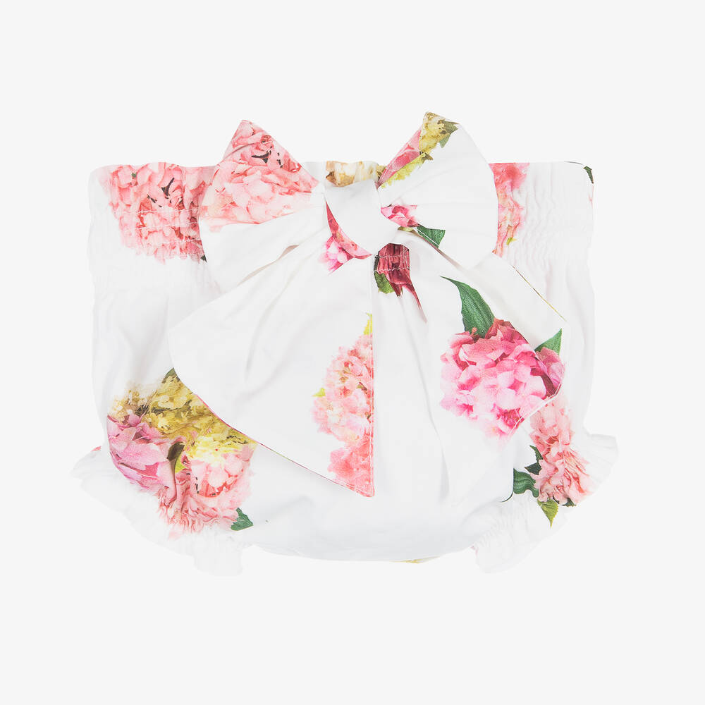 Phi Clothing-Бело-розовые шортики на подгузник с цветами | Childrensalon Outlet