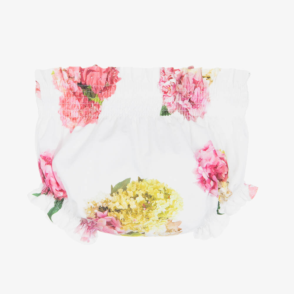 Phi Clothing - Бело-розовые шортики на подгузник с цветами | Childrensalon