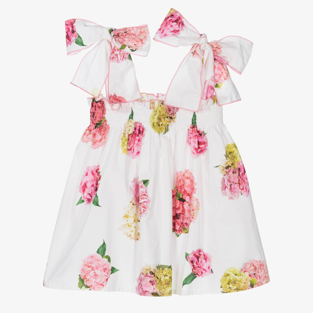 Phi Clothing - Girls White & Pink Floral Cotton Top | Childrensalon