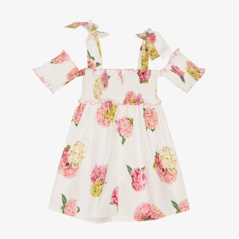 Phi Clothing - Girls White & Pink Floral Dress | Childrensalon Outlet