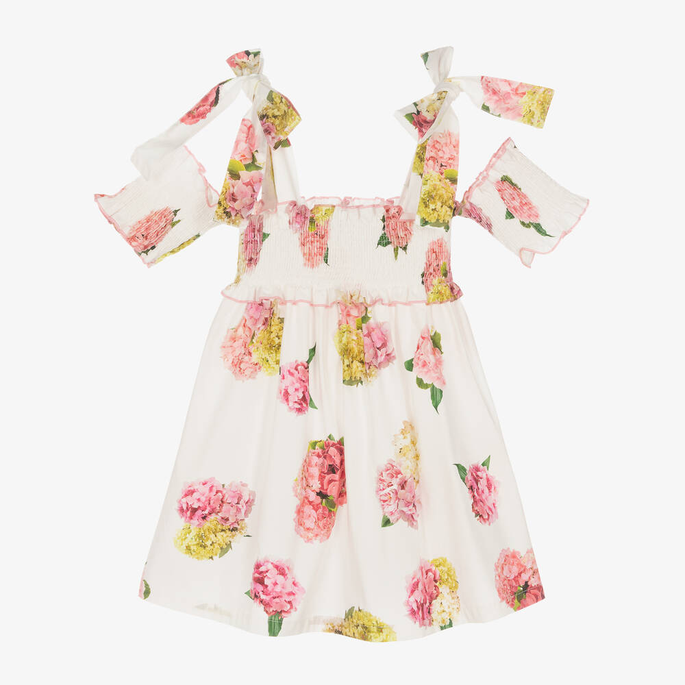 Phi Clothing - Robe blanche et rose à fleurs fille | Childrensalon