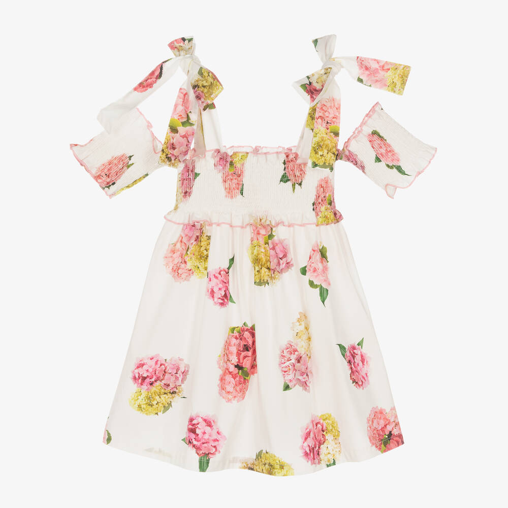 Phi Clothing - Girls White & Pink Floral Dress | Childrensalon